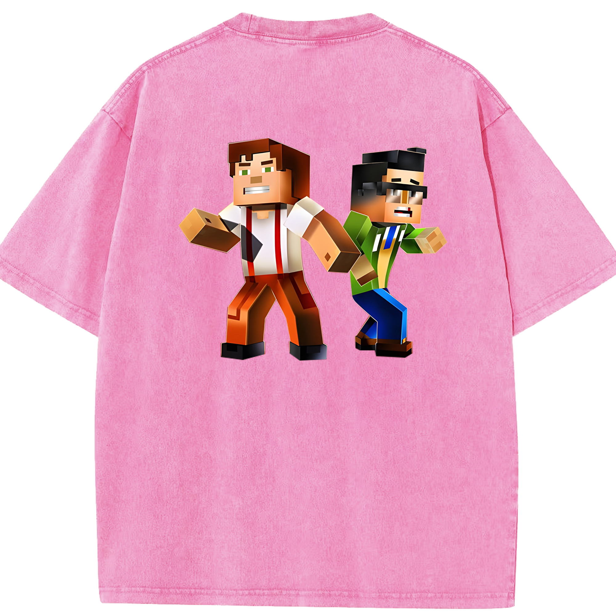 （画像用） マインクラフト ブロックの世界 Minecraft MC Block world 綿100% ヴィンテージ風 半袖Tシャツ（背面プリント）
